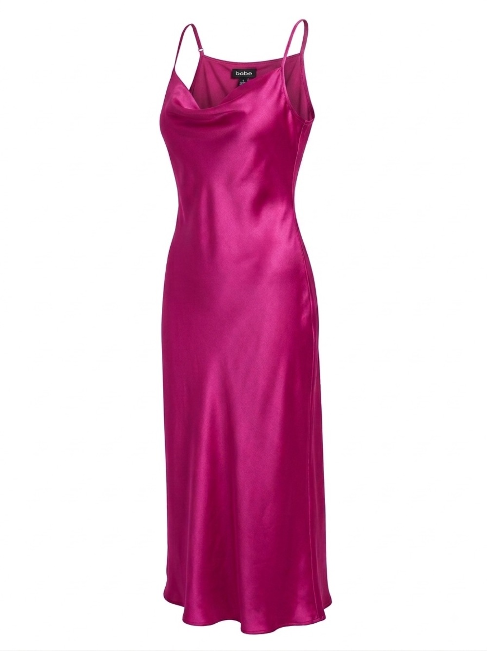 bebe Fuscia Pink y2k Babydoll Cowl Satin Midi Slip Dress L Adjustable Straps